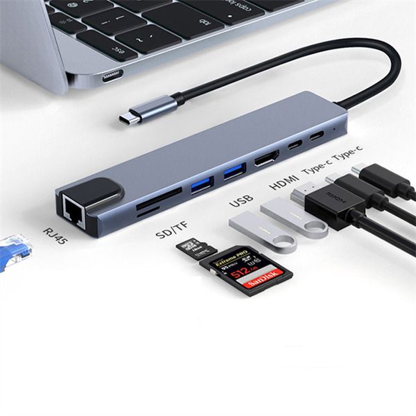 Adaptateur Hub Usb C/Type-C 11 EN 1 HDMI VGA RJ45 Ethernet, SD/TF, 3.5MM, AUX